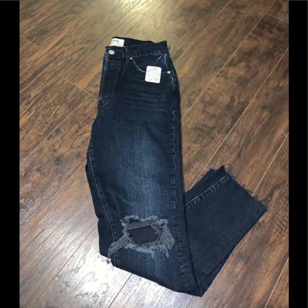 NWT Free People dark washed rough hem button fly